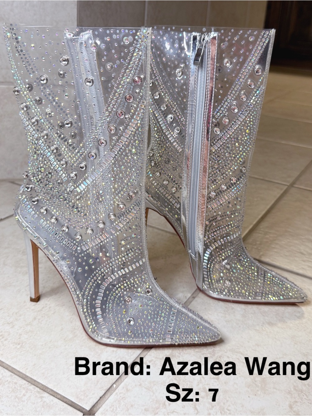 Azalea Wang Silver Crystal-Embellished Pointed-Toe Stiletto Booties
